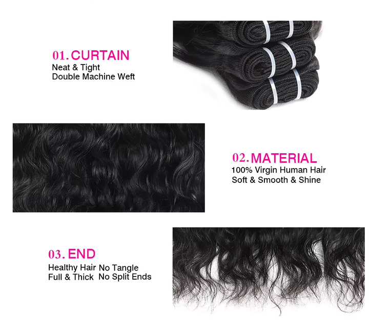 lumiere Natural Black 15A Natural Wave Bundles 3 Bundles Peruvian 100% Human Hair Extensions