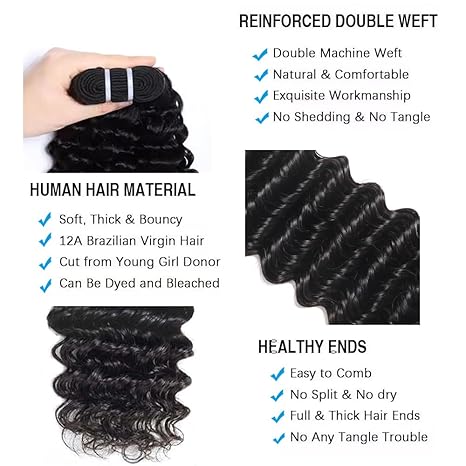 lumiere 15A Deep Wave Virgin Hair 3 Bundles  Human Hair Extension 10-24 inches