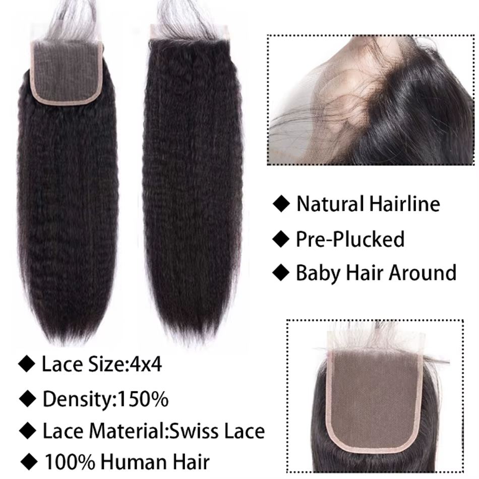 Lumiere 15A Kinky Straight Human Hair 4 Bundles With Closure Brazilian Transparent 4x4 Lace Closure And Bundles 100% Human Hair Extensions