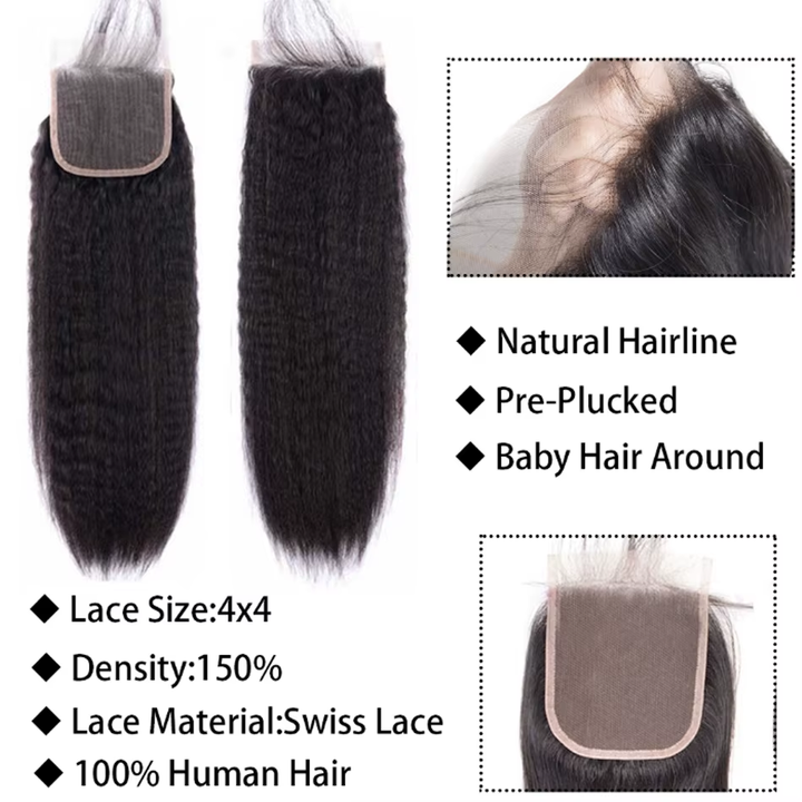 Lumiere 15A Kinky Straight Human Hair 4 Bundles With Closure Brazilian Transparent 4x4 Lace Closure And Bundles 100% Human Hair Extensions