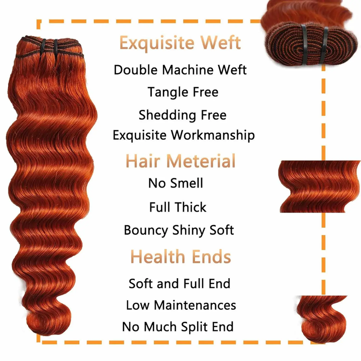 #350 Ginger Orange Color Loose Deep Wave Human Hair 3 Bundles With 4x4 Lace Closure Soft Thick Ginger Weave Bundles(No Code Need)