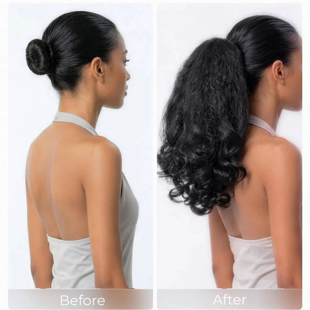 Drawstring Kinky Straight Ponytail With Curly Ends Half Kinky Straight Half Curly Ponytail Extension