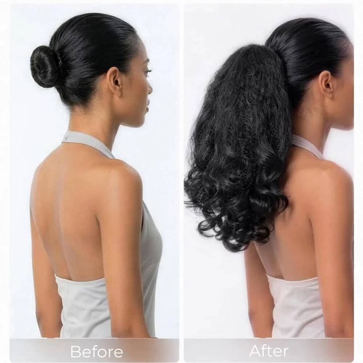 Drawstring Kinky Straight Ponytail With Curly Ends Half Kinky Straight Half Curly Ponytail Extension