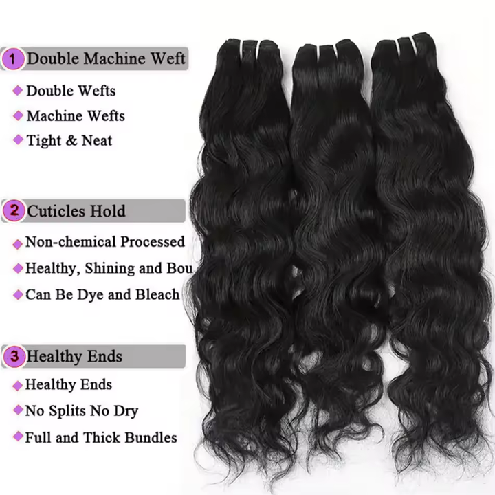 Lumiere 15A Natural Wave 4 Bundles 100% Human Hair Extensions Bundles