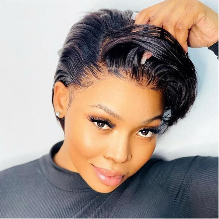 Ship In 24Hours-Lumiere #33 ginger 13x1 HD-Lace Front Short Pixie Cut Bob Classy Swoop Bang Wig Keshona