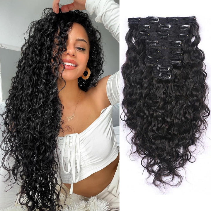 Ship In 24Hours-Lumiere Water Wave Clip In Human Hair Extensions Natural Color 8 Pieces/Set 120G  10piece/set 160g