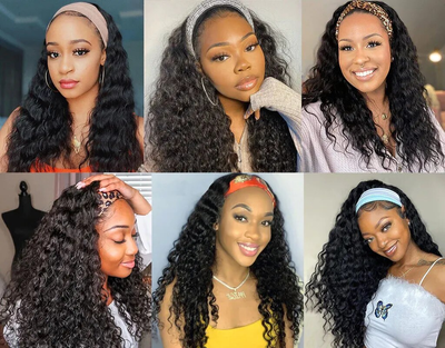 Deep Wave Headband Wigs Brazilian Human Hair Wigs No Lace Wig