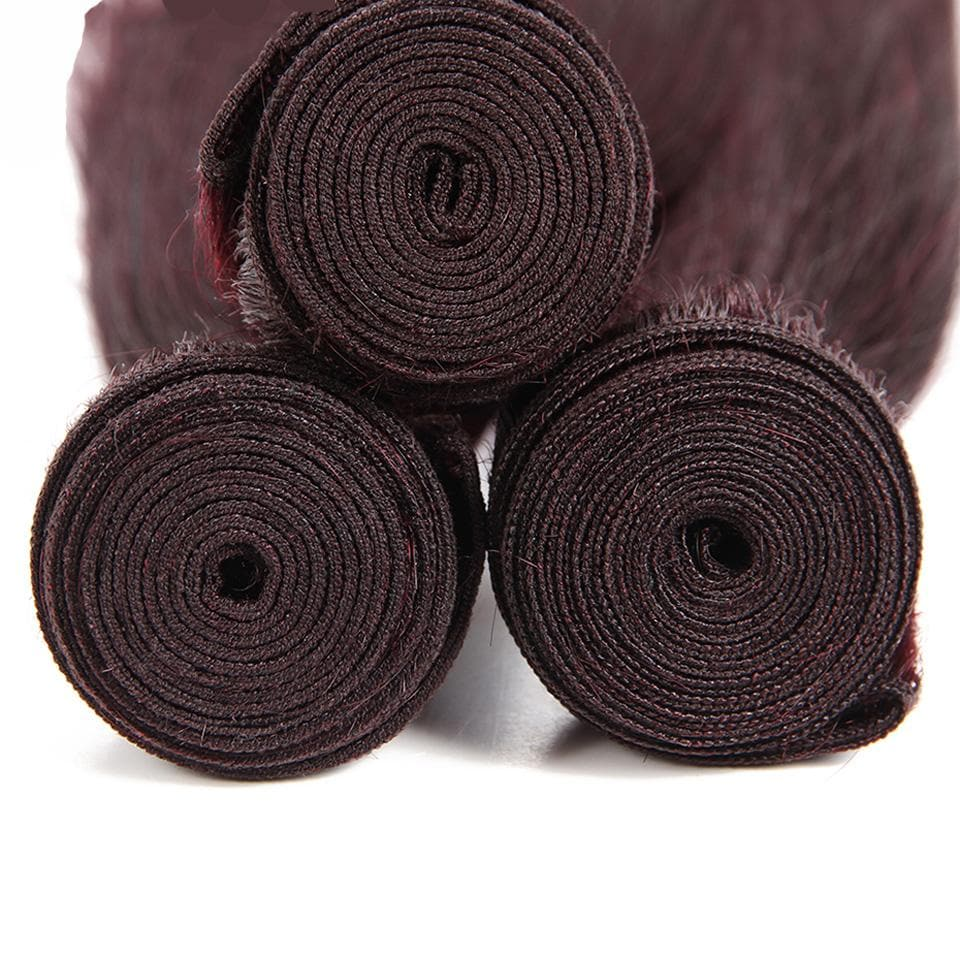 100% Human Hair 99J Straight 4 Bundles with 5x5/6x6 Closure Vietnamese Hair Weaving Burgundy 3Pcs Bundles with Lace Closure Raw Human Hair