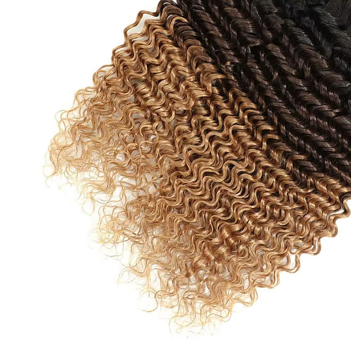#T1B/4/27 Ombre Deep Wave Feather Crochet Human Hair Extensions