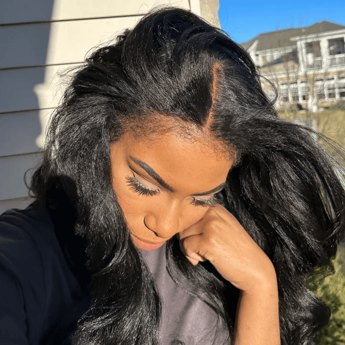 Bords 4C | Indétectable Kinky Straight Kinky Edges 13x4 Frontal Lace Glueless Wig | Inspiré d'Afro 