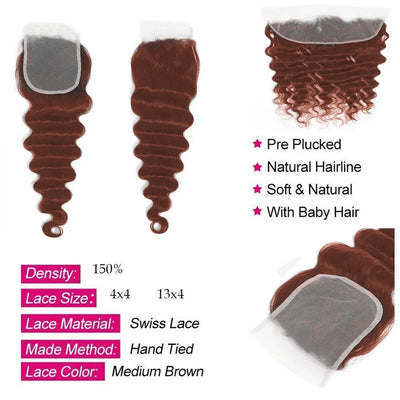 #33 loose deep 4 Bundles with transparent 4x4 lace Closure Brazilian Remy Human Hair