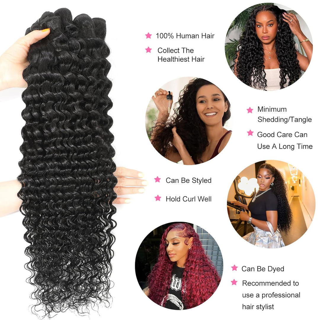 lumiere 15A Hair Brazilian Deep Wave 4 Bundles Virgin Human Hair Extensions 10-24 inches