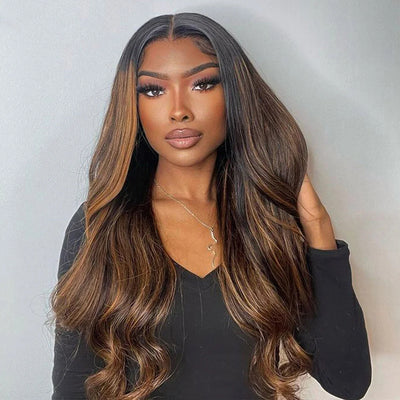 Highlighted Wigs 13x4 Lace Front Wig F1B/30  Color Body wave Human Hair Wigs with Highlights