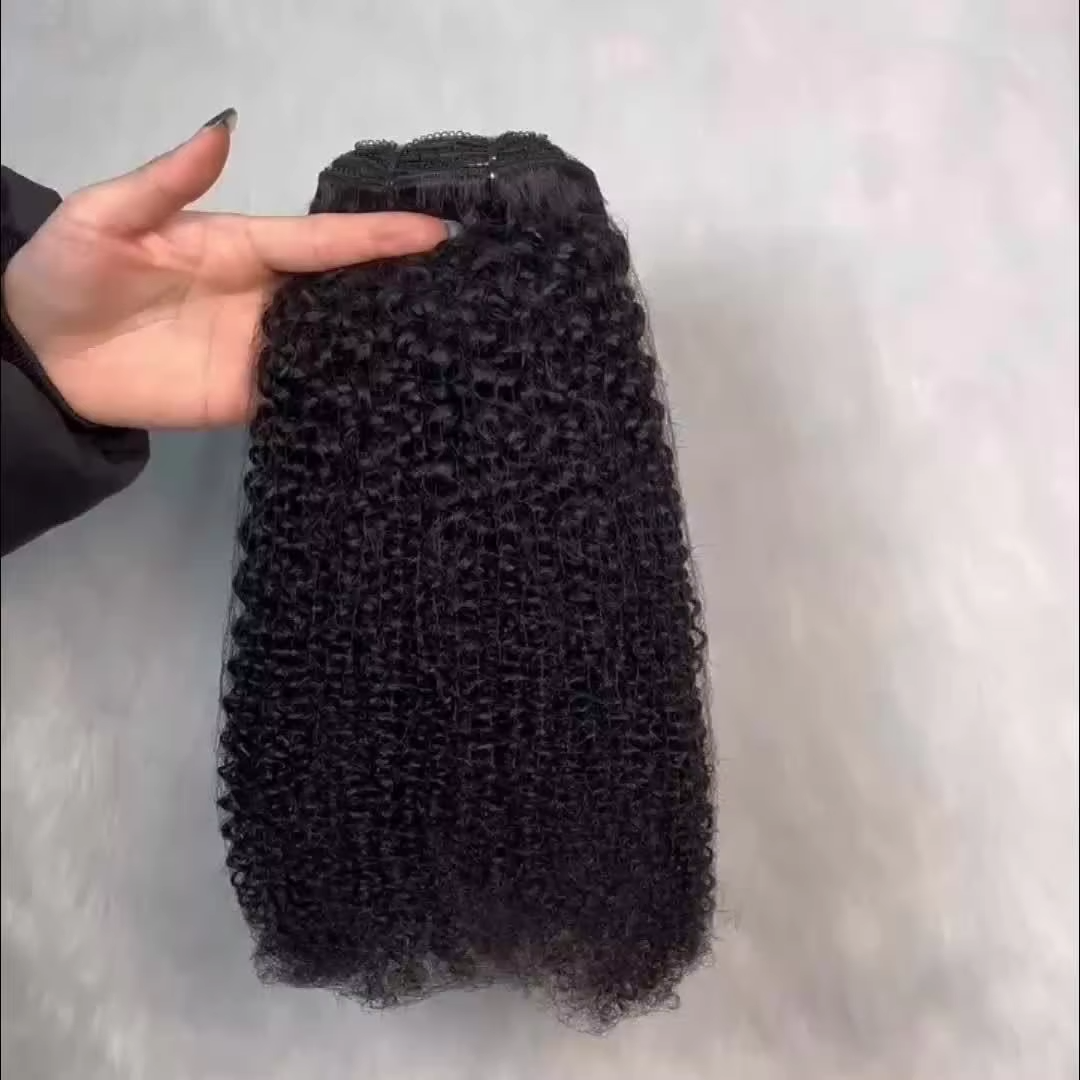 Afro Curly Clip In Human Hair Extensions Couleur Naturelle 8 Pièces / Set 120G 