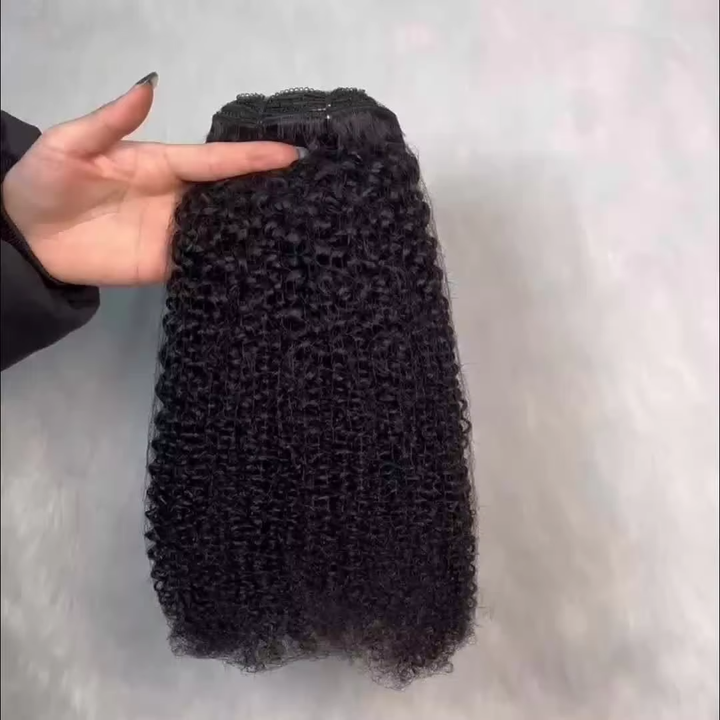 Afro Curly Clip In Human Hair Extensions Couleur Naturelle 8 Pièces / Set 120G 