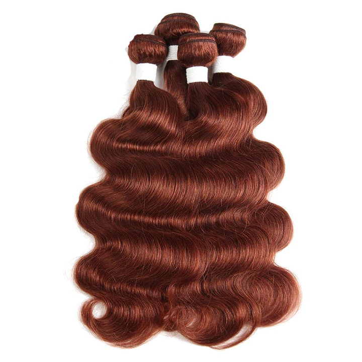 Reddish Brown #33 Colored Body Wave Bundles With 5x5/6x6 Closure 100% Human Hair 3 PCS Bundles And Closure(No Code Need)