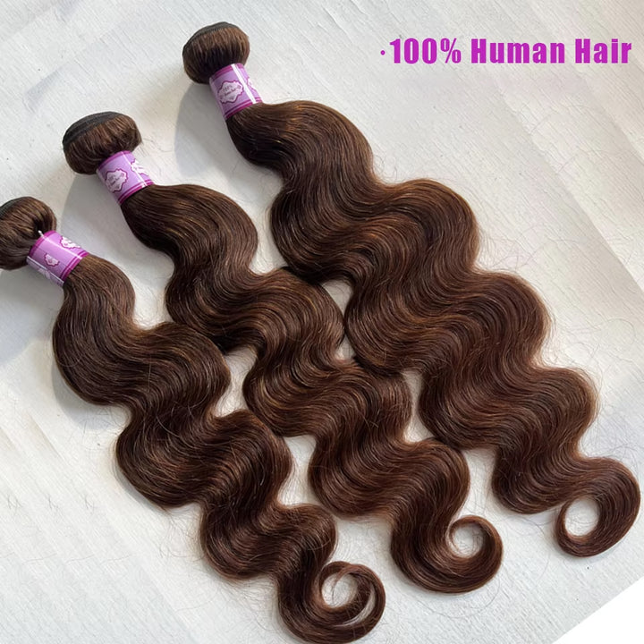 lumiere #4 Brown Body Wave 3 Bundles With 13x4 Lace Frontal Pre Colored Ear To Ear(No Code Need)