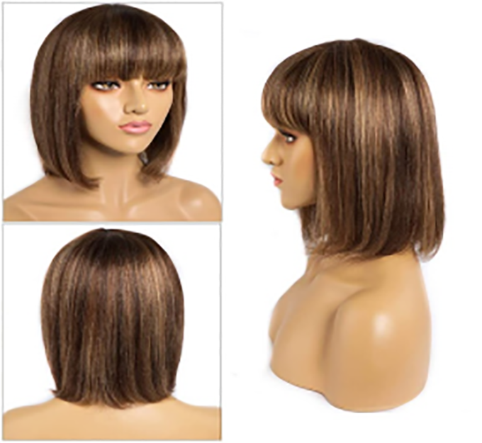 Straight Hair #P4/27 Color Short Bob Wigs Full Machine Made Wig for Women  No Lace Bob Wigs