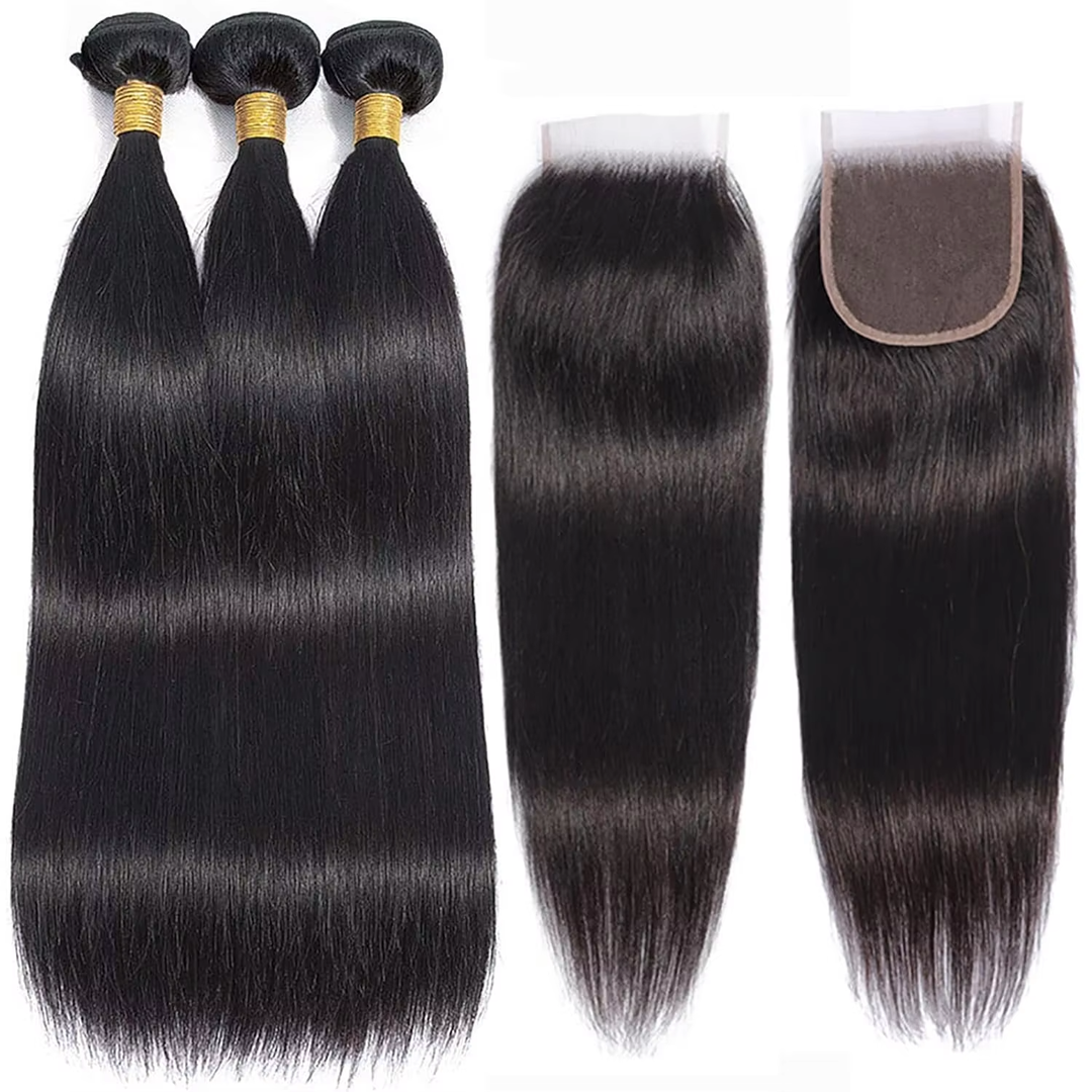 15A Straight 3 Bundles With 4X4 Lace Closure 100% virgin human hair