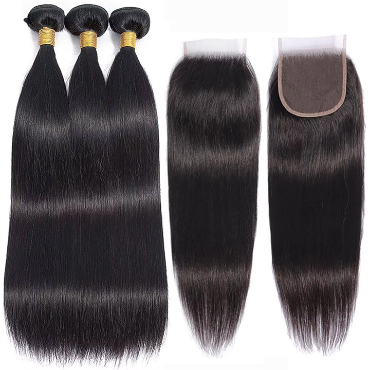 15A Straight 3 Bundles With 4X4 Lace Closure 100% virgin human hair