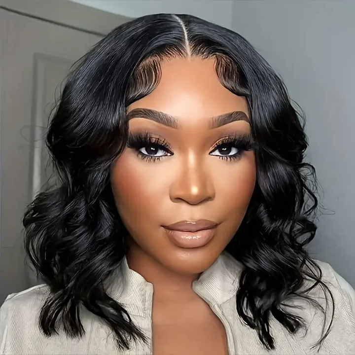 Lumiere A1 Customized 4x4 Lace Body Bob Wigs Human Hair Lace Closure Wigs for Beginners 14 Inch