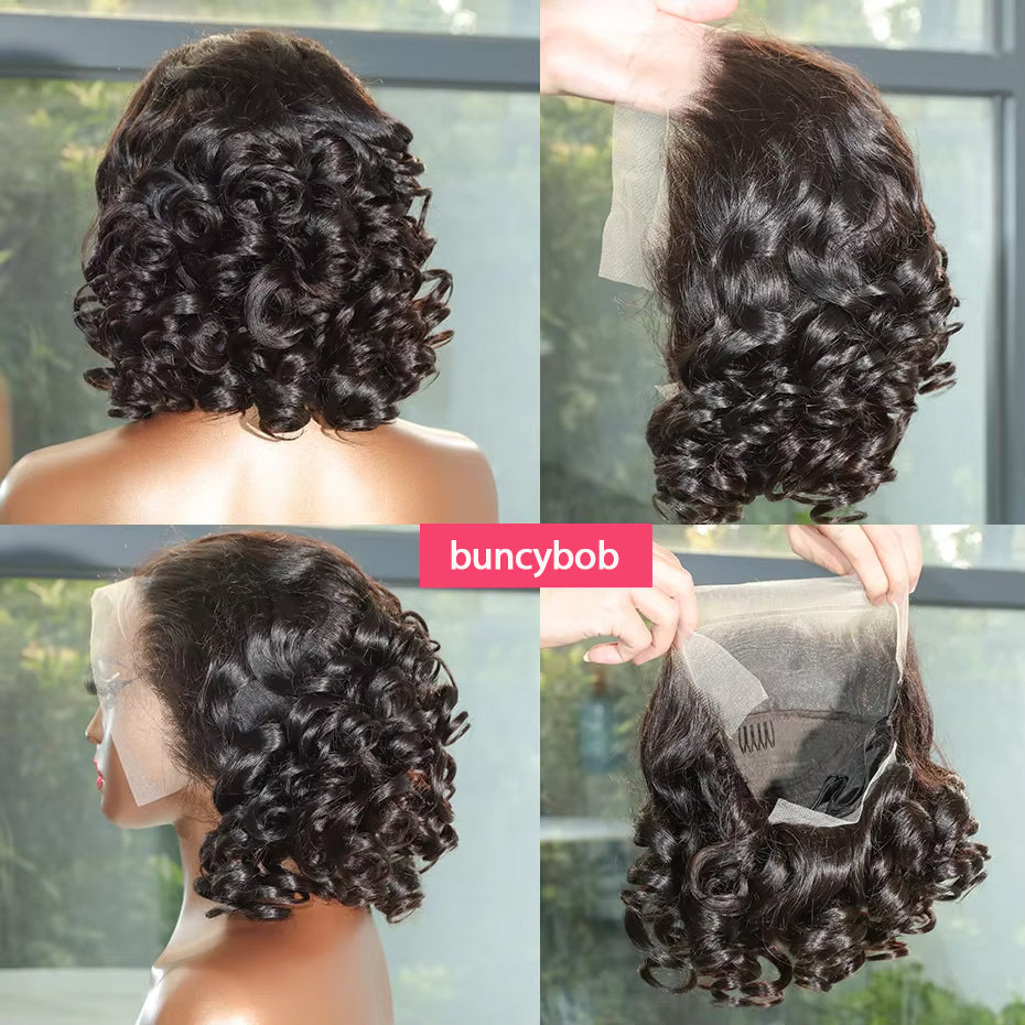 Bouncy Curly Bob 13x4 / 4X4 Lace Front Glueless Human Hair Pour les femmes noires 