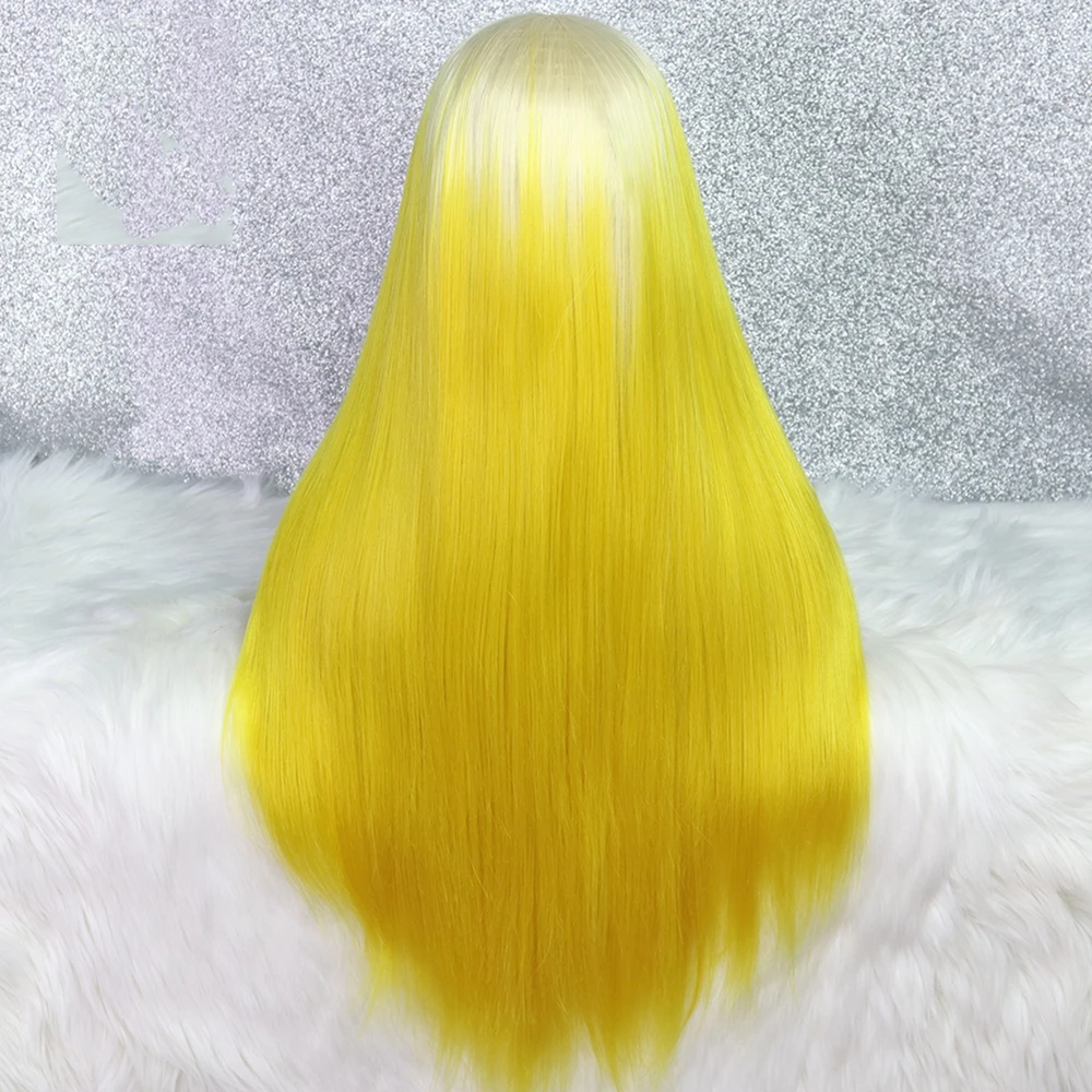 Lumiere Gradient yellow Synthetic Hair 13x6 Lace Front Straight Wig for Women 30 Inch