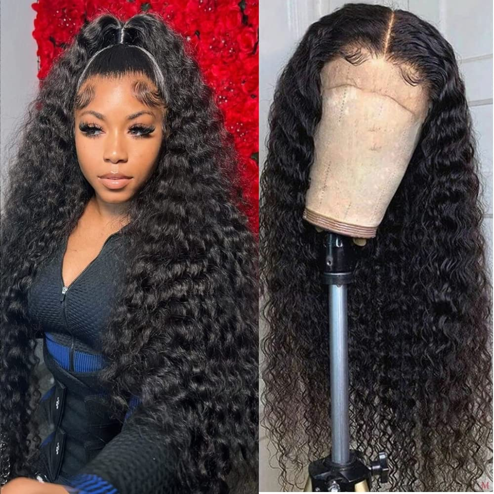 28 Inch Deep Wave Lace Front Wigs Human Hair Pre Plucked 13x4 HD Transparent Lace Frontal Wigs 180% Density Deep Curly Human Hair Wig for Women