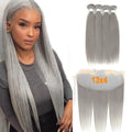 Silver Straight 4 Bundles With 13x4 Lace Frontal Brazilian Human Hair