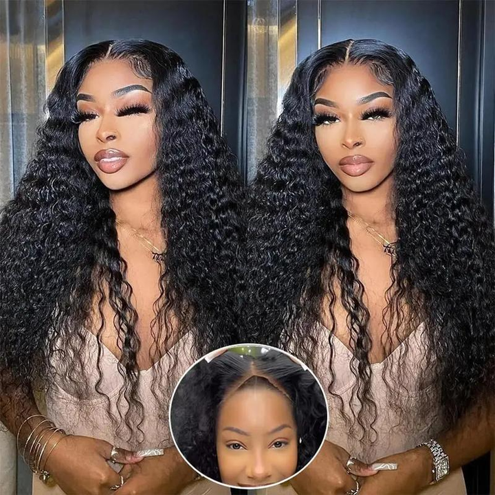 [Glueless Wig] Natural Black pre-cut Deep Wave 6X4 HD Lace  Closure 100% Human Hair Wig