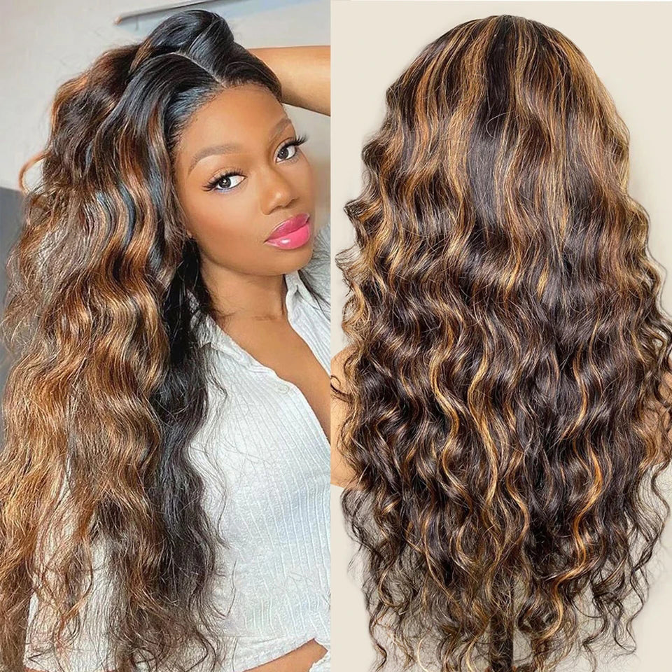 Highlight Human Hair Lace Front Wigs loose Deep Wave 4/27 Ombre Colored Wigs For Black Women