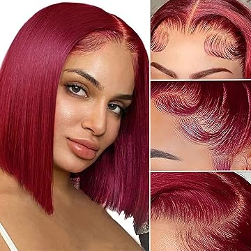 Lumiere Blunt Cut #99J Red Colored Short Bob 13x4 Lace Front Human Hair Wigs Straight Bob Wigs