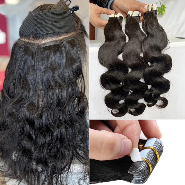 Tape In Human Hair Body wave Extensions 100% Real Remy Human Hair Skin Weft Adhesive Glue On For Salon High Quality for Woman 20pcs/1pack
