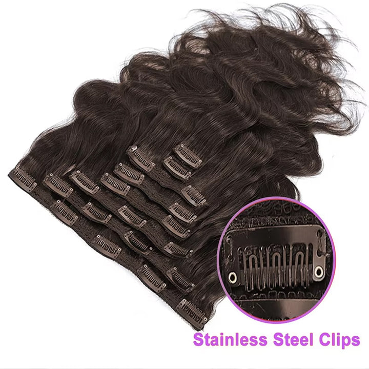 Ship In 24Hours-Lumiere #2 Dark Brown Body Wave Clip In Human Hair Extensions 10-26 Inches 8 Pcs/Set