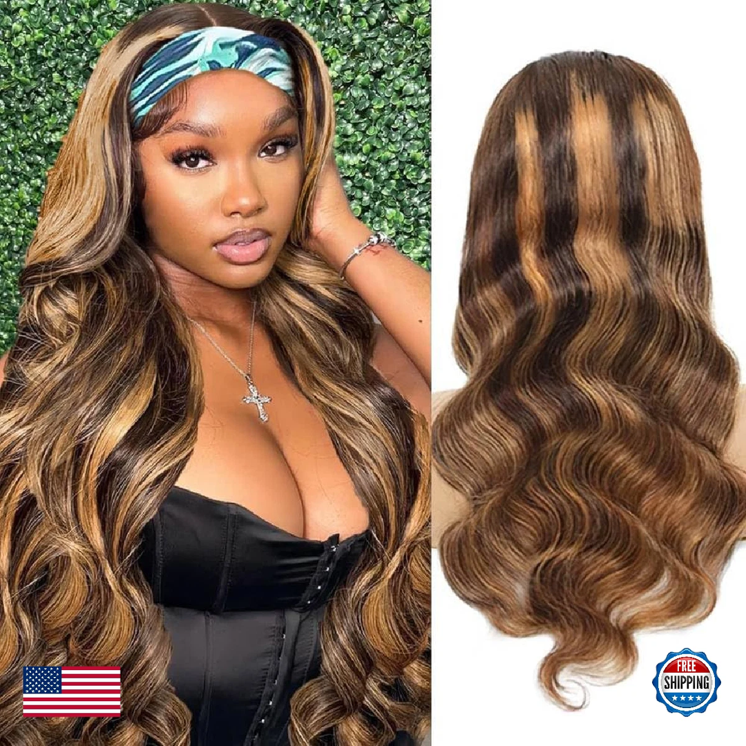 Highlight #4/27 & #4/30 Color Body Wave Headband Human Hair Wigs