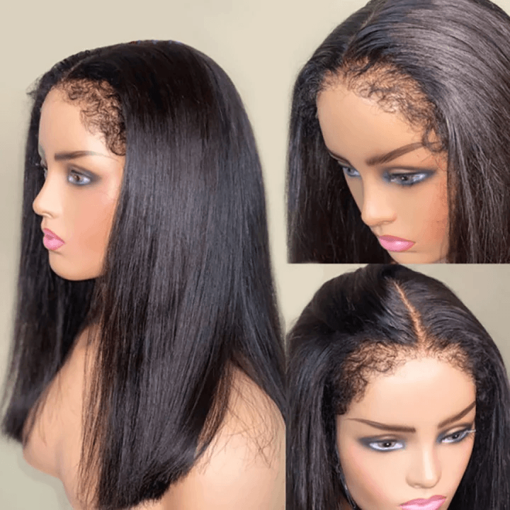 Glueless 4C Edge Hairline-Straight Hair 13x4 HD Transparent Lace Frontal Wigs With Kinky Edges Curly Baby Hair