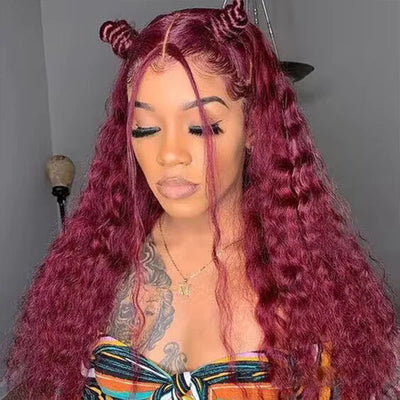 Lumiere #33 Reddish Brown Wig Deep Wave 13x6 Transparent Lace Human Hair Wigs