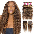 Mettez en surbrillance P4 / 27 Water Wave 3 Bundles avec des cheveux brésiliens transparents à fermeture à lacet 4X4 