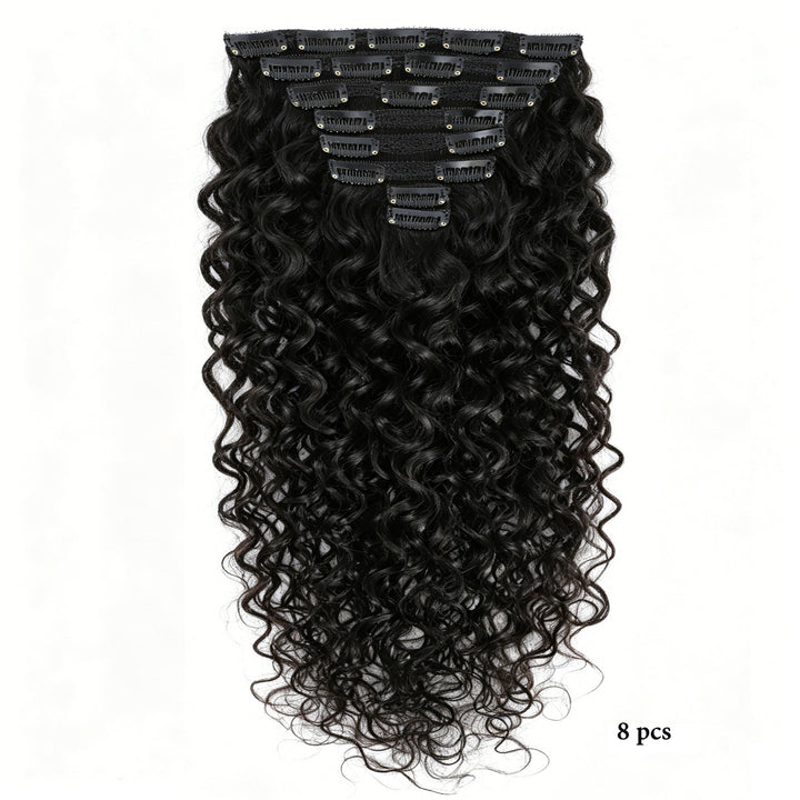 Ship In 24Hours-Lumiere Water Wave Clip In Human Hair Extensions Natural Color 8 Pieces/Set 120G  10piece/set 160g