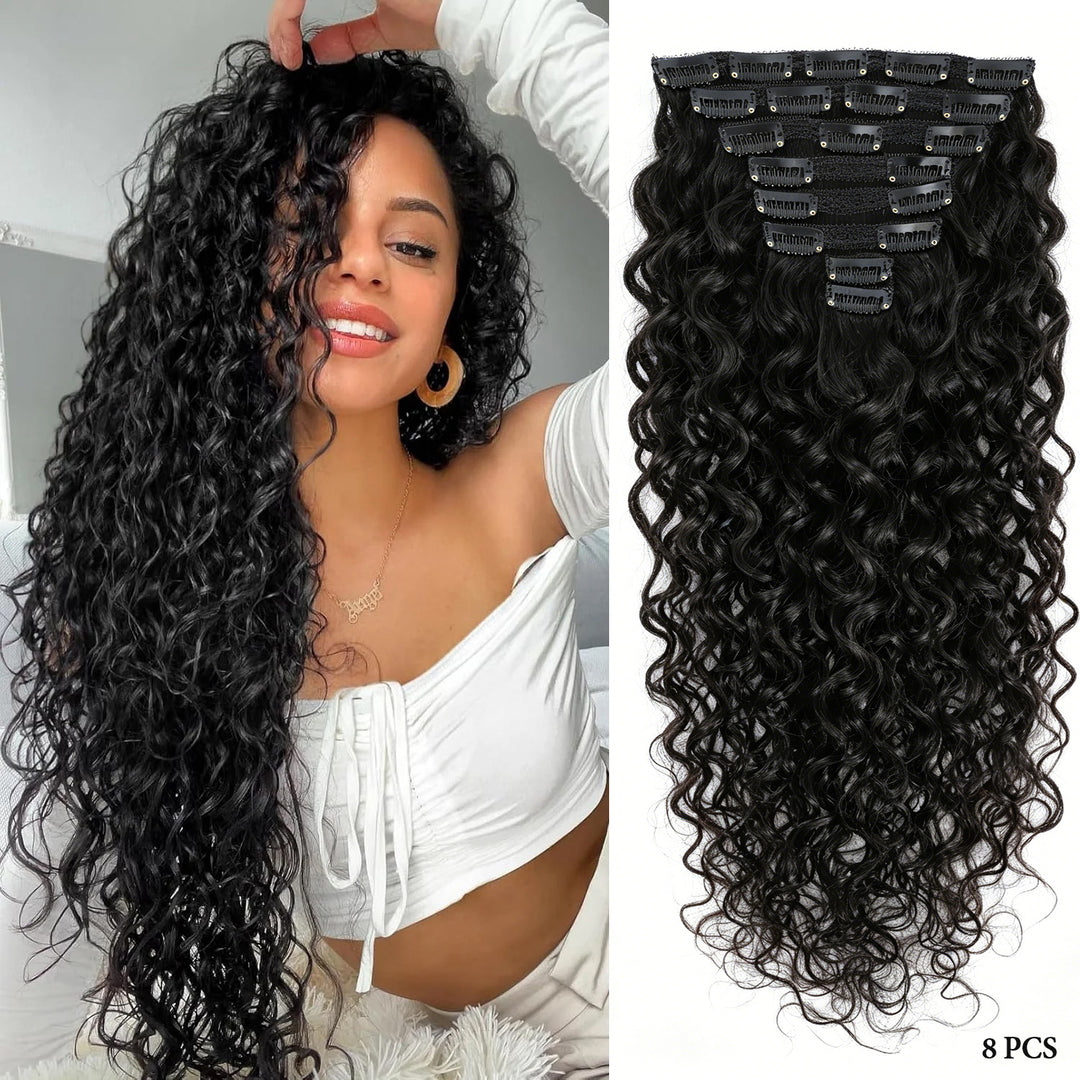 Ship In 24Hours-Lumiere Water Wave Clip In Human Hair Extensions Natural Color 8 Pieces/Set 120G  10piece/set 160g