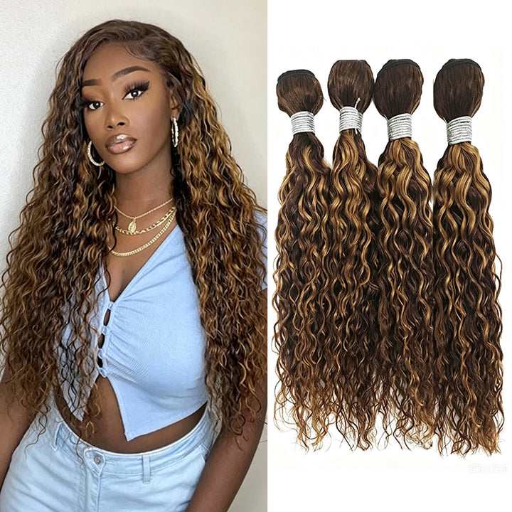 P4/30 Highlight Water Wave 4 faisceaux de cheveux humains 