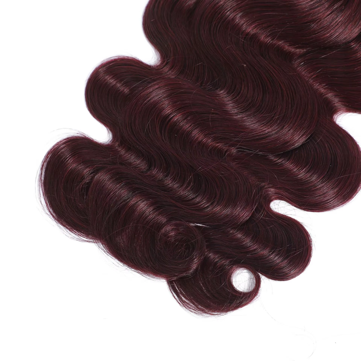 99j Burgundy Colored Body Wave 4 Bundles Brazilian Wavy With 5x5/6x6 Closure Human Hair
