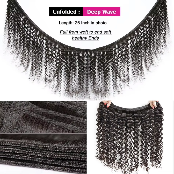 (B2) 4 Bundles Deep Wave Human Hair  100% Brazilian Raw Human Hair for Women