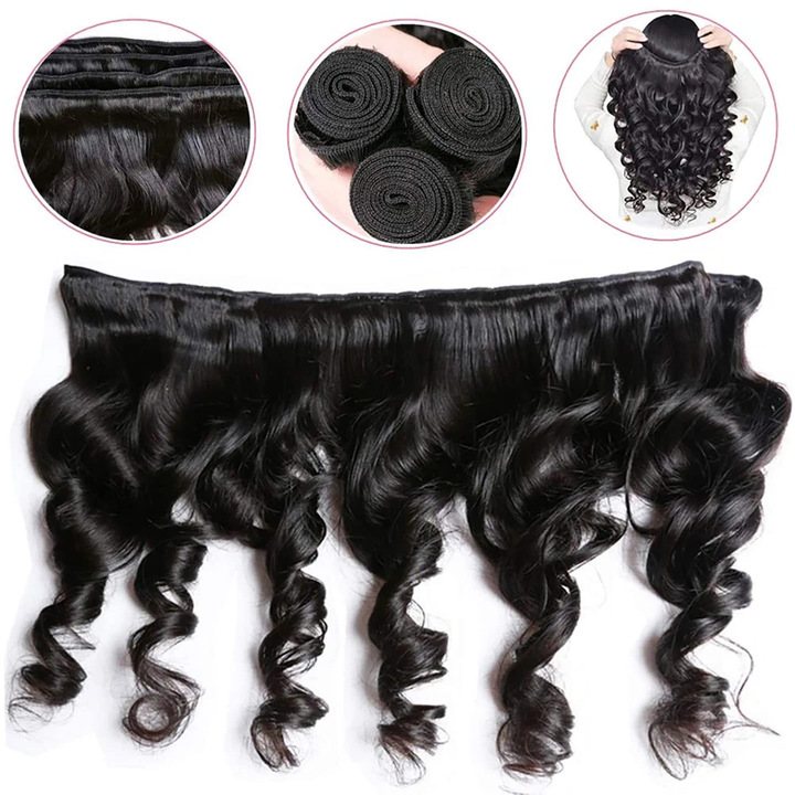 (B2) Loose Wave 3 Bundles Human Hair  Brazilian Hair Weave Extensions 100% Human Hair For Women Top Quality