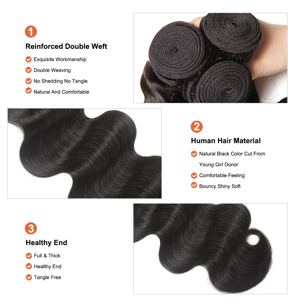 (B1) Peruvain Body Wave 4 Bundles Deal 100% Human Hair for Black Women Hair Extensions 8-40 inches