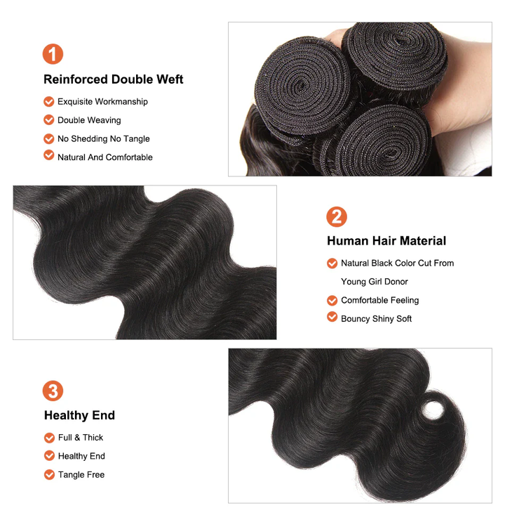 (B1) Peruvain Body Wave 4 Bundles Deal 100% Human Hair for Black Women Hair Extensions 8-40 inches