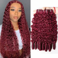 Burmese Curly Hair Bundles 100% Human Hair Colored #99J Burgundy 4 Bundles Weaving Quality Deep Curly Bundles Hair Extensions