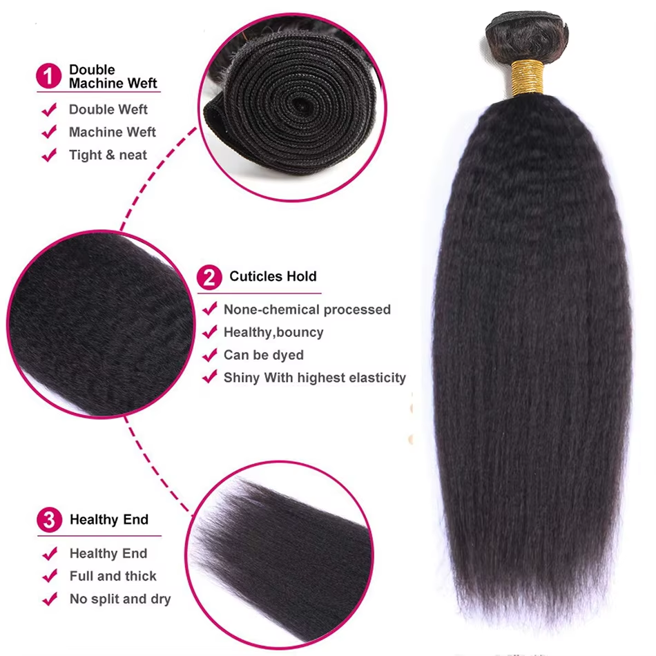 Lumiere 15A Kinky Straight 3 Bundles Human Hair Brazilian Virgin Natural Black Yaki Straight Bundles