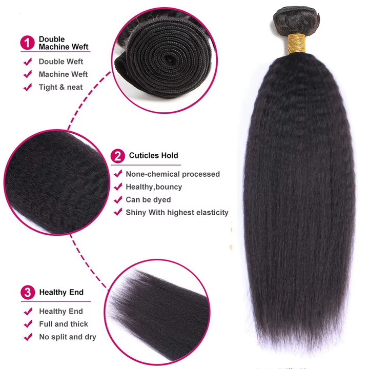Lumiere 15A Kinky Straight 3 Bundles Human Hair Brazilian Virgin Natural Black Yaki Straight Bundles