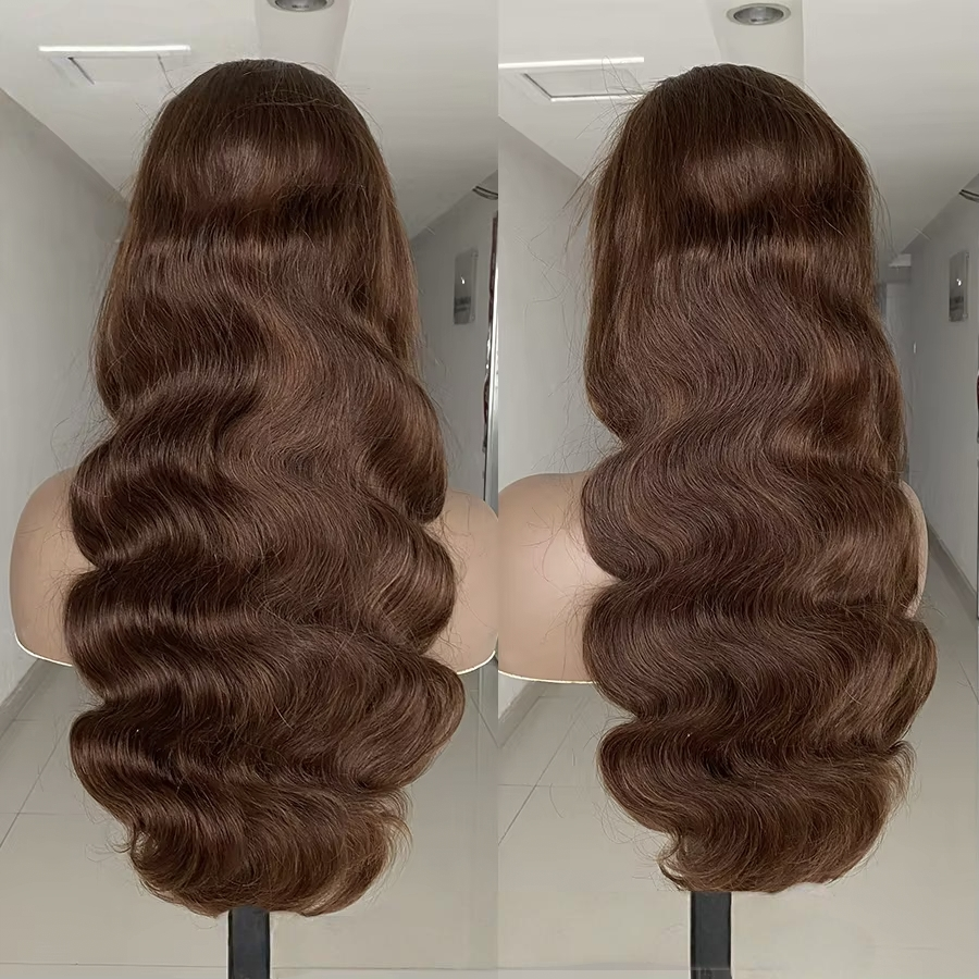 Color #4 Brown Body Wave Headband Human Hair Wigs For Black Woman No-Lace